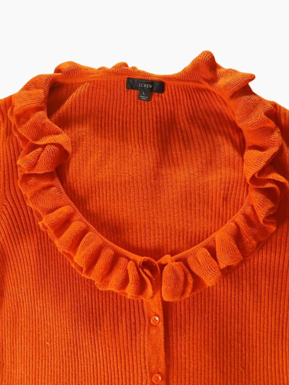 J Crew Womens Orange Silk Cashmere Blend Ruffle Cardigan Sweater Size L Fall - Picture 6 of 11